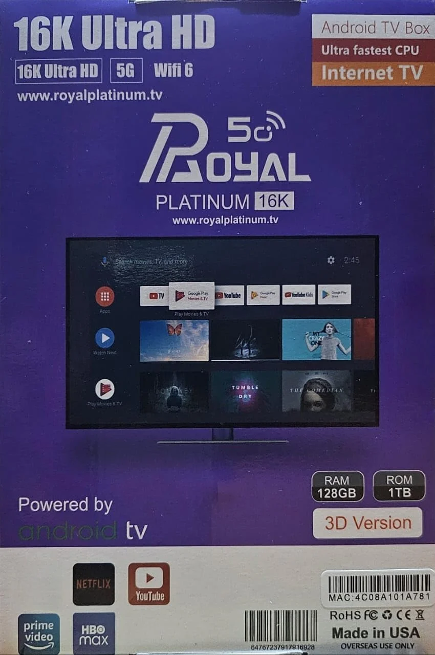 جعبه تلویزیون رویال پلاتینیوم 5G 16K نسخه 2024: سرگرمی خانگی نهایی با اشتراک رایگان 1 ساله