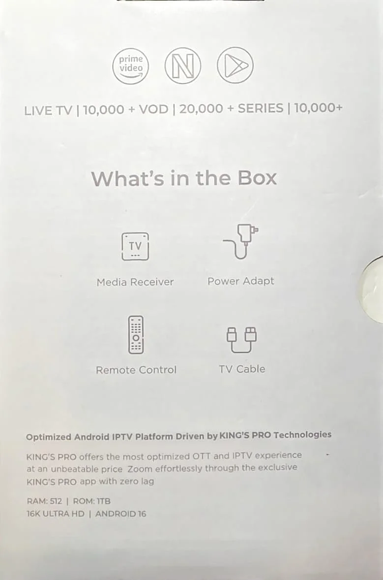 دستگاه پخش تلویزیون KING'S PRO PLUS نسخه ویژه 2024 - 14K Ultra HD، 32 گیگابایت رم + 512 گیگابایت رام، اندروید 14.0 | اشتراک/فعالسازی رایگان 1 ساله دستگاه پخش تلویزیون KING'S PRO PLUS نسخه ویژه 2024 - 14K Ultra HD، 32 گیگابایت رم + 512 گیگابایت رام، اندروید 14.0 | اشتراک/فعالسازی رایگان 1 ساله