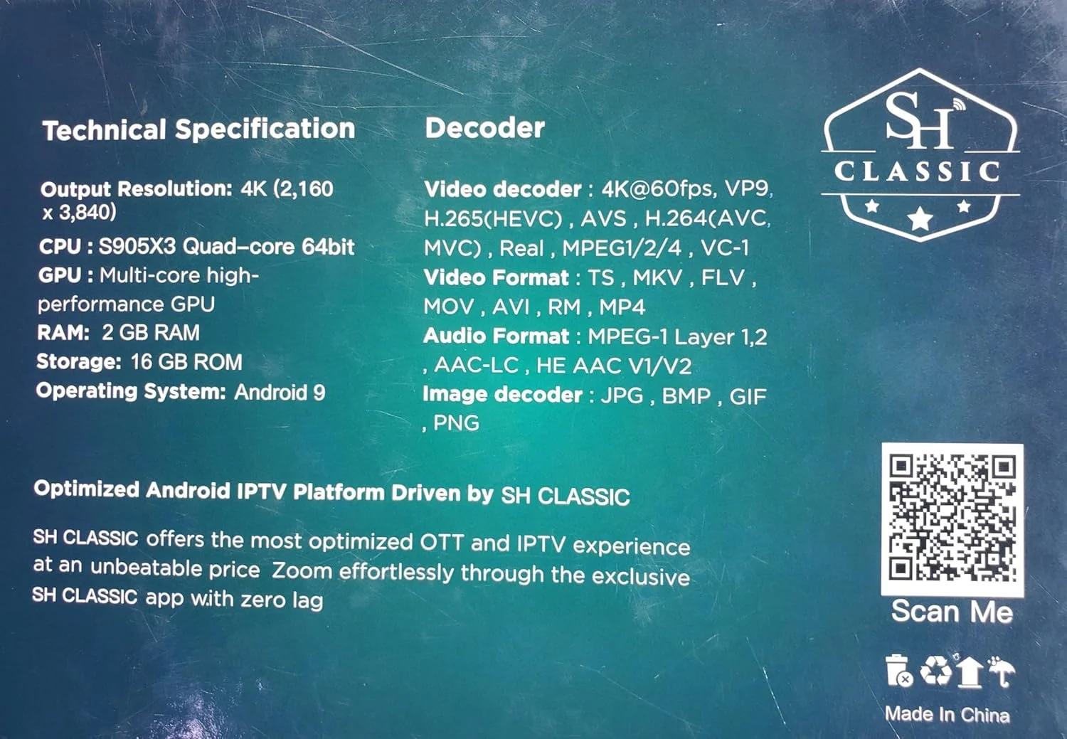 باکس اندروید تی وی جنریک SH CLASSIC نسخه 2024 | اندروید 9 | 2 گیگابایت رم و 16 گیگابایت رام | استریم کننده نهایی رسانه 4K UHD | اشتراک رایگان 1 ساله