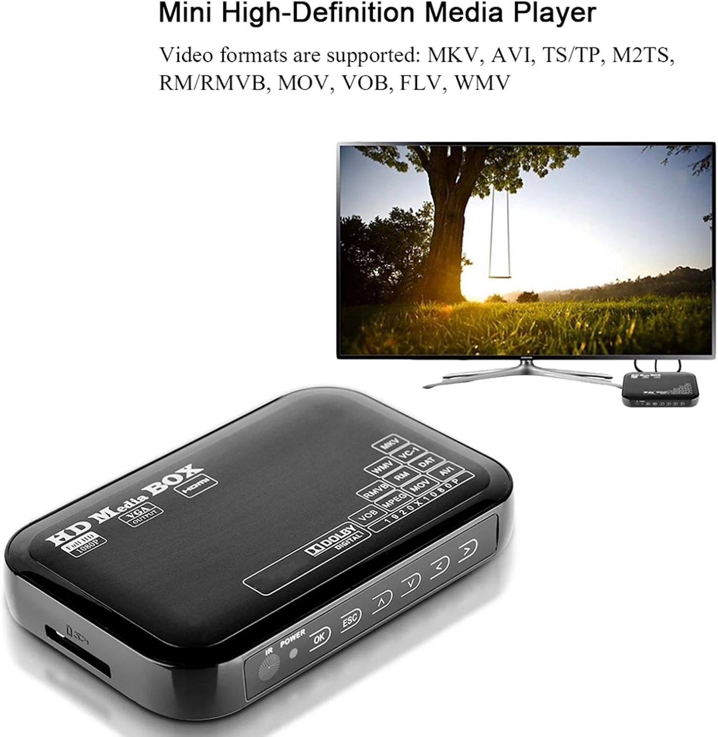 پخش کننده رسانه Gearwell، پخش کننده ویدئو، مینی باکس پخش کننده رسانه Full HD 1080P، پشتیبانی از USB MMC RMVB MP3 AVI MKV