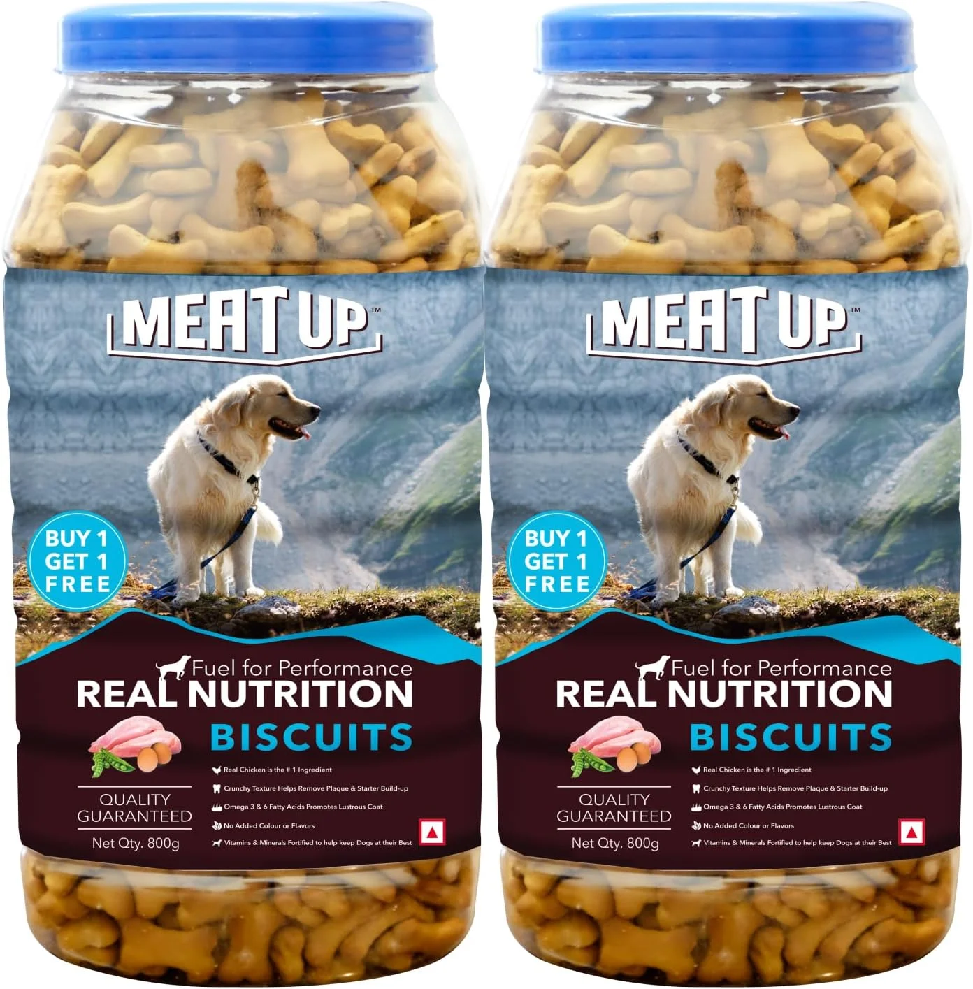 بیسکویت سگ Meat Up با طعم شیر و مرغ واقعی، 800 گرم، بسته 1.6 کیلوگرمی - مناسب برای تمام مراحل زندگی