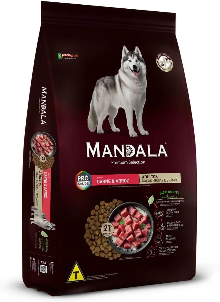 غذای خشک سگ بالغ نژاد متوسط و بزرگ ماندالا، طعم گوشت و برنج - ۲۵ کیلوگرم