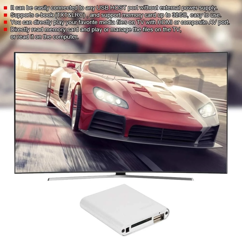 پخش کننده رسانه HDMI، پخش کننده رسانه دیجیتال مینی 1080p Full-HD HDMI با رمزگشای هارد دیسک با HDMI و AV کامپوزیت، پشتیبانی از 32 گیگابایت (دوشاخه بریتانیا نقره ای)