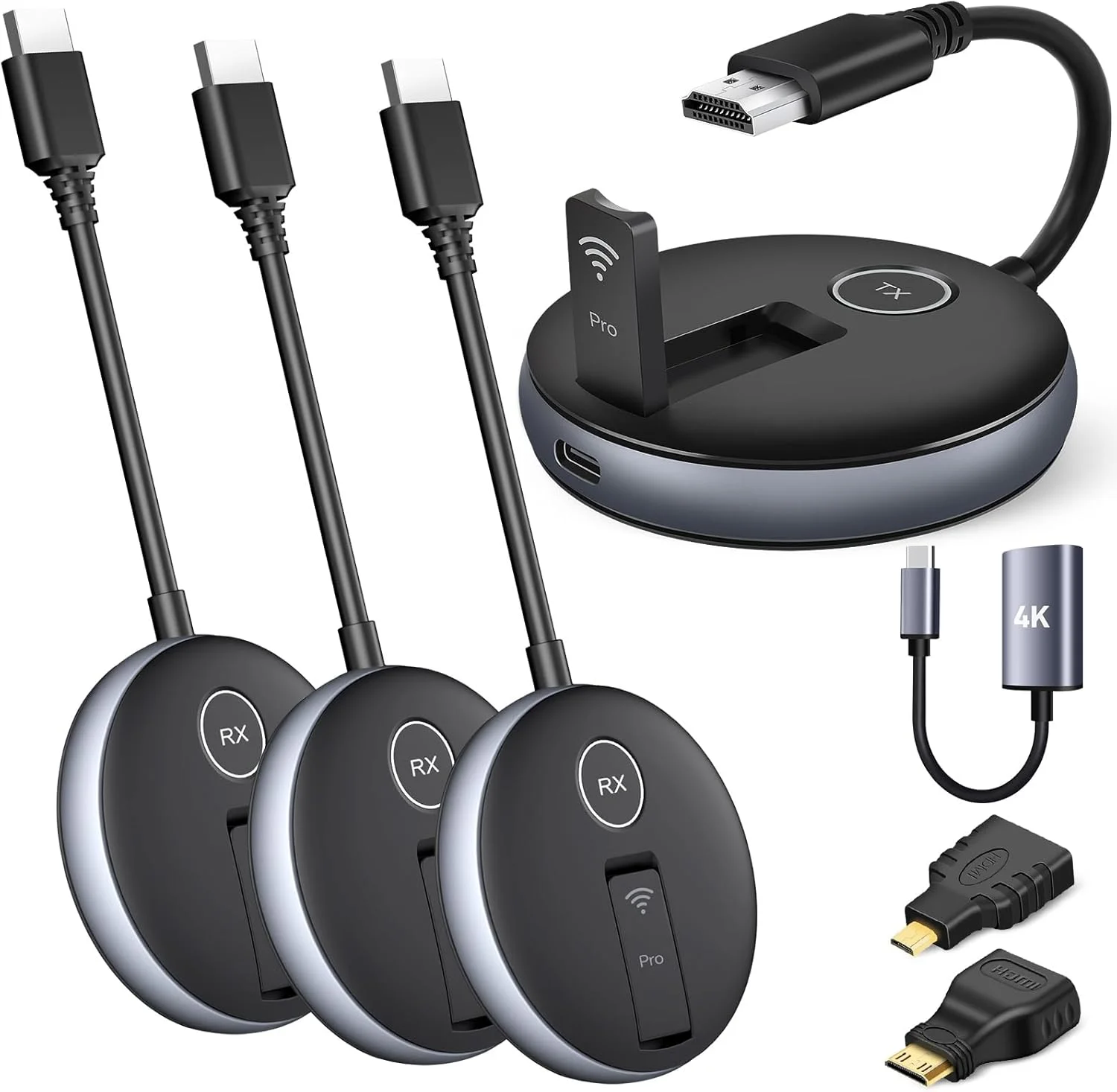 HDMI بی سیم G9R PRO - یک فرستنده و سه گیرنده، کیت توسعه دهنده چند تلویزیونی 50 متری، فناوری کنترل حرارت، Plug and Play، 5.8G/2.4G @60Hz - پخش بی سیم از لپ تاپ/کامپیوتر به چند تلویزیون/مانیتور