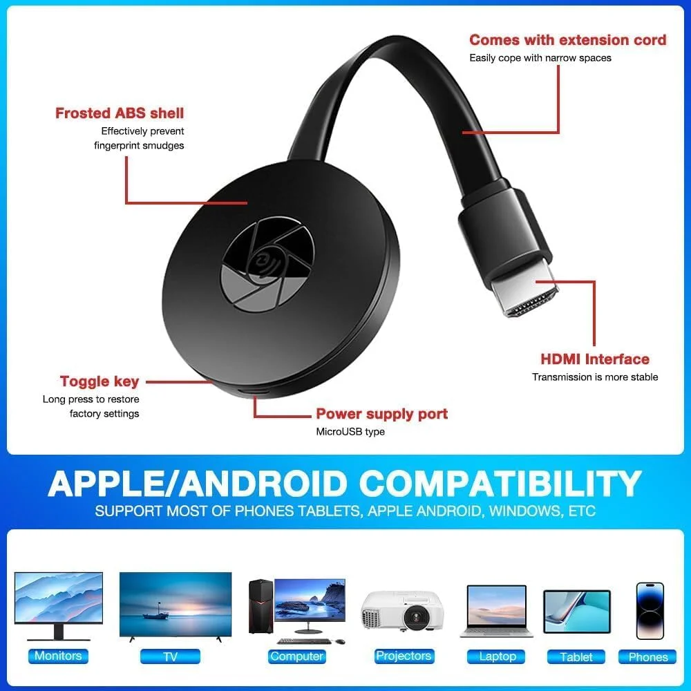 دانگل نمایشگر بی‌سیم Gadget-Oasis HRX HDMI 1080P آداپتور گیرنده تلویزیون با قابلیت Mirroring Screen