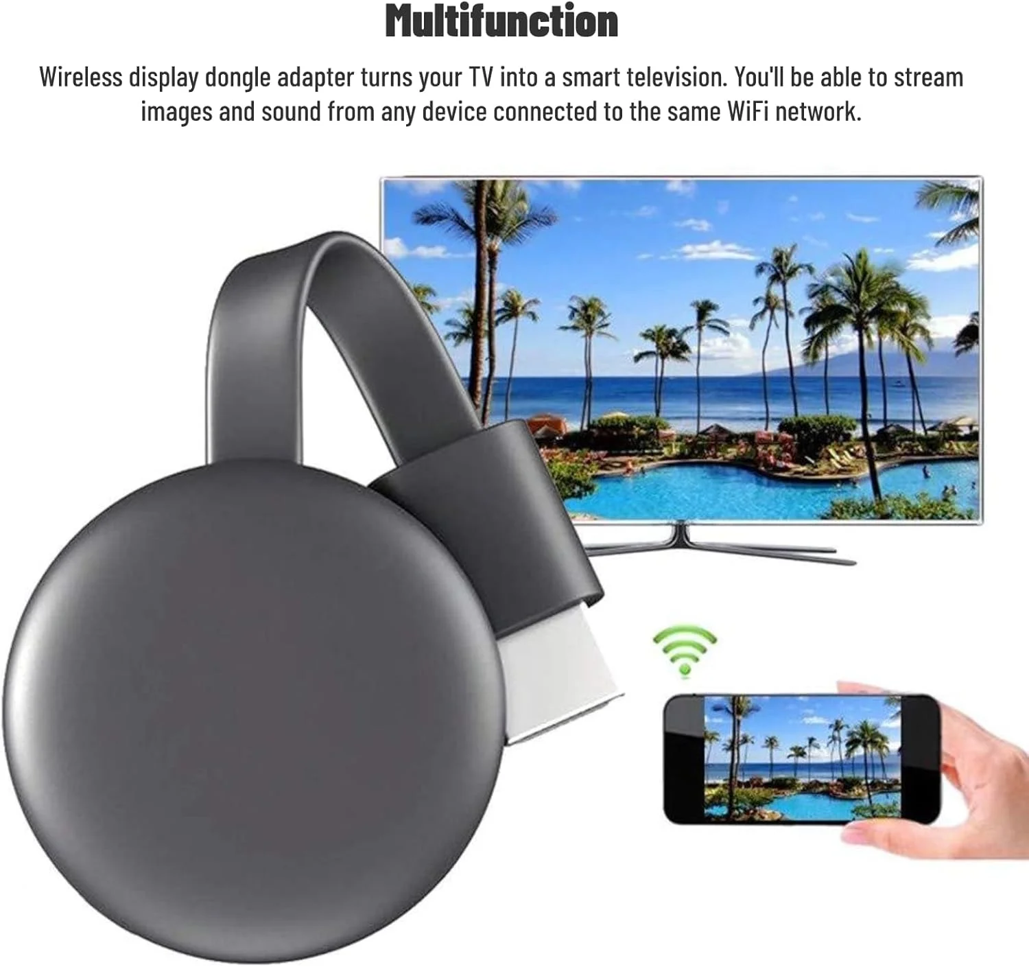 آداپتور دانگل نمایشگر بی سیم Garsent، پخش چند رسانه ای 4K فایل ویدیویی رابط چند رسانه ای HD توسعه دهنده بی سیم برای تلویزیون هوشمند، پخش جریانی Full HD، طراحی