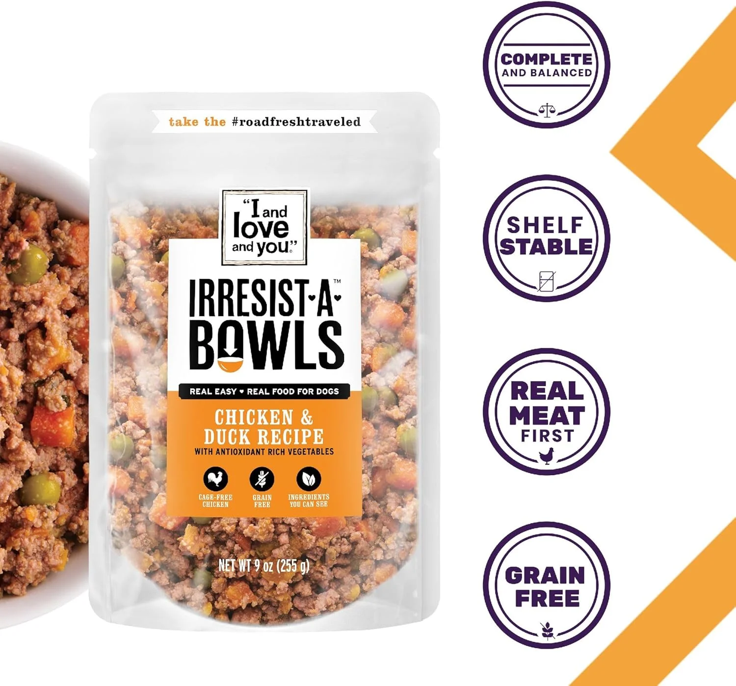 غذای خشک سگ با طعم مرغ و اردک I and love and you Irresist-a-Bowls، غذای حیوانات خانگی، بدون غلات، بدون مواد افزودنی، تقویت کننده غذا، بسته 9 اونسی، بسته 4 عددی