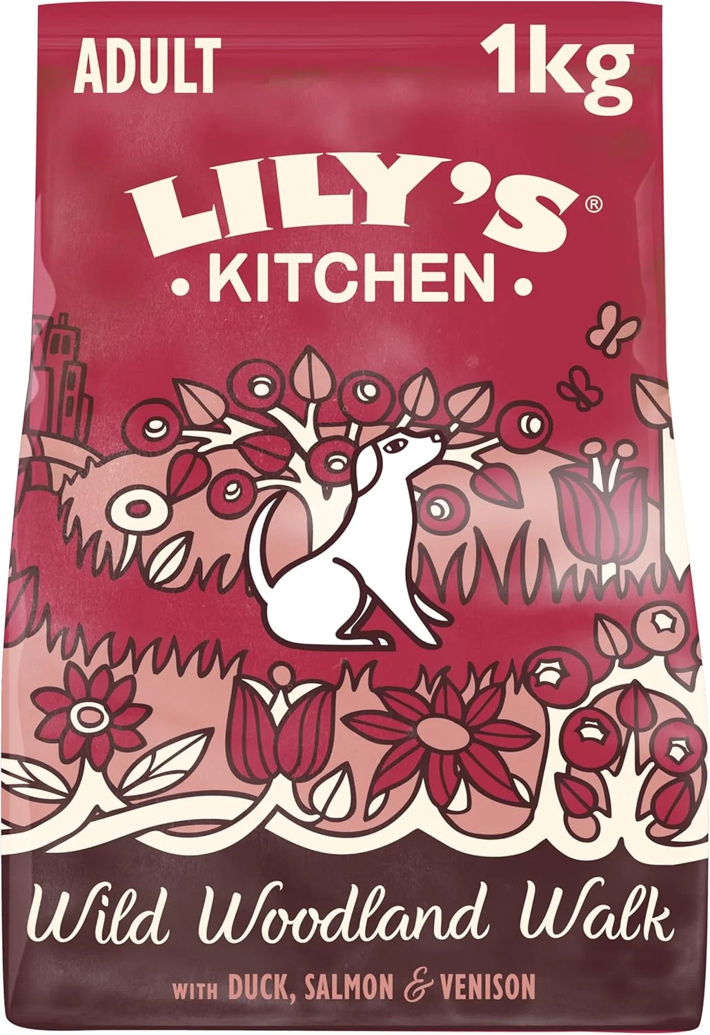غذای خشک سگ بالغ بدون غلات با طعم اردک، ماهی سالمون و گوشت گوزن Lily's Kitchen، بسته 1 کیلوگرمی