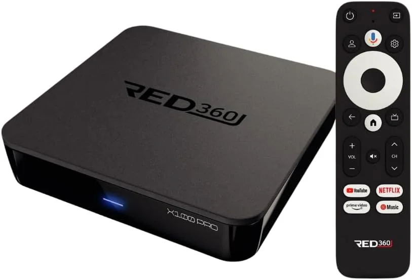 دستگاه پخش رسانه ای RED360 X100 Pro Google TV Box - کیفیت 4K Ultra HD با صدای دالبی، وای فای دو بانده، بلوتوث، گوگل کست، 2 گیگابایت رم، 16 گیگابایت حافظه، نتفلیکس، یوتیوب، دیزنی پلاس، پرایم ویدیو