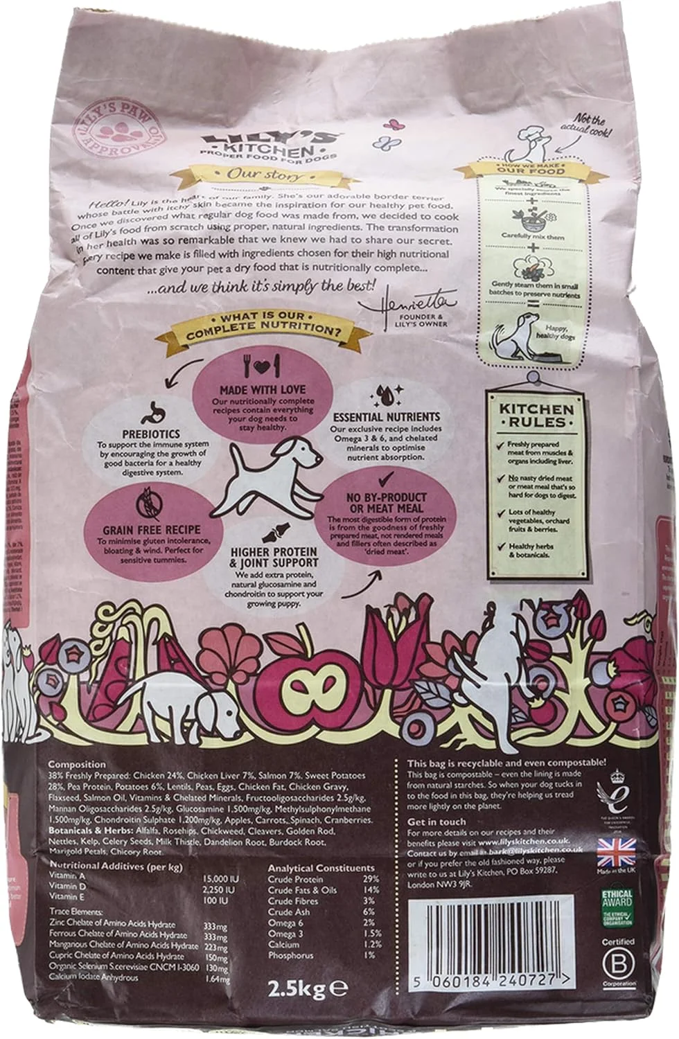 غذای خشک سگ نژاد کوچک Lily's Kitchen با طعم مرغ، ماهی سالمون و نخود - 2.5 کیلوگرم