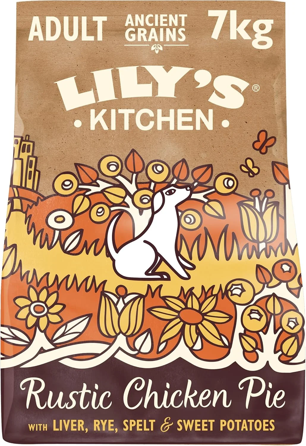 غذای خشک سگ بالغ با طعم پای مرغ روستایی و غلات باستانی Lily's Kitchen - وزن 7 کیلوگرم
