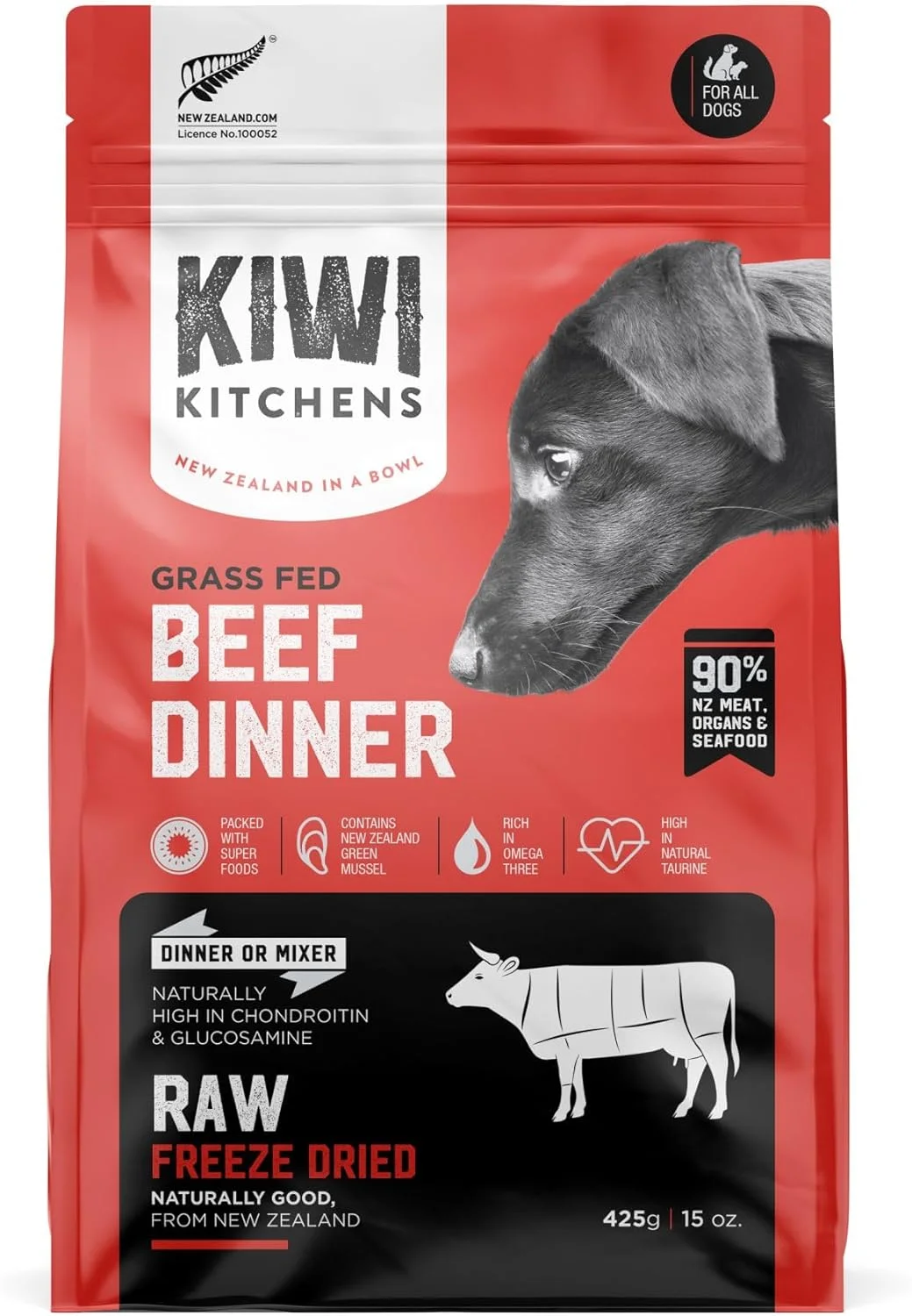 غذای خشک سگ کیوی کیچنز با گوشت گاو تغذیه شده با علف به روش انجمادی 425 گرمی