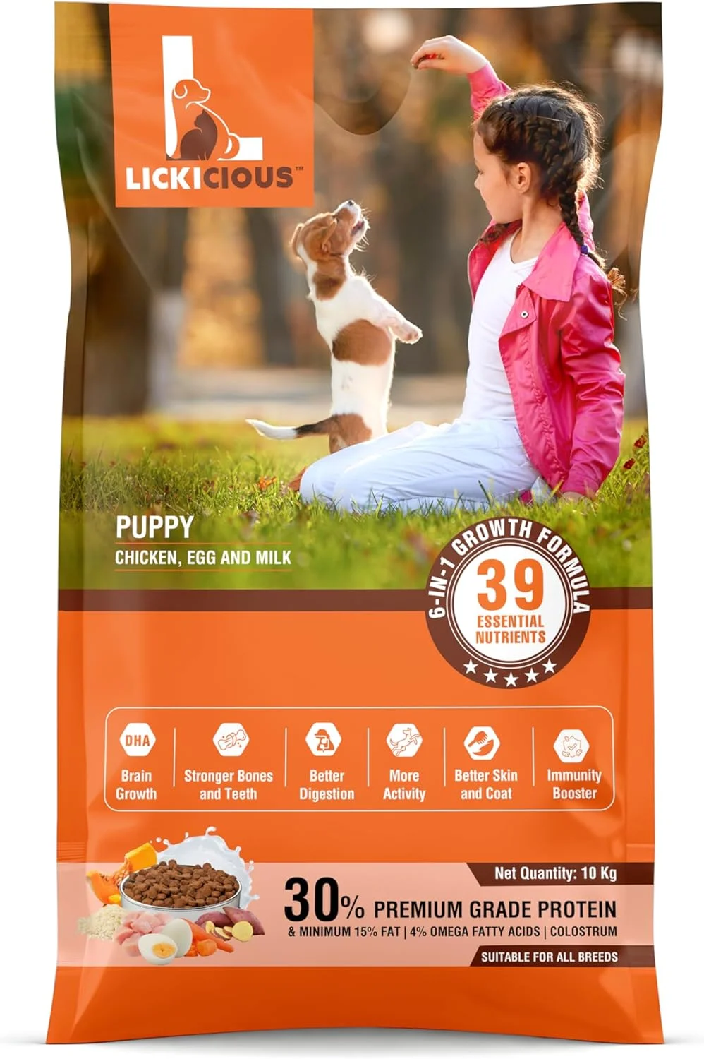 غذای خشک سگ توله 10 کیلوگرمی | پروتئین بالا مرغ، برنج، تخم مرغ، شیر | 39 ماده مغذی ضروری | پوست سالم پوشش براق، استخوان ها و عضلات قوی | غذای کامل متعادل خالص حیوانات خانگی برای سگ های نژاد دار