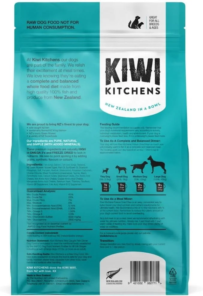 غذای خشک سگ کیوی کیچنز با ماهی صید شده وحشی به روش انجماد خشک 900 گرمی