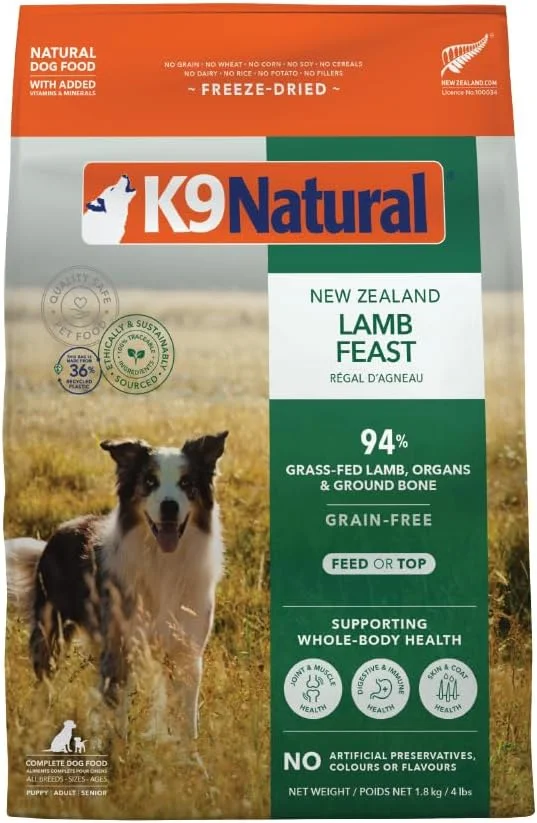 غذای سگ K9 Natural - غذای خشک شده انجمادی بدون غلات - بره، 4 پوند غذای سگ K9 Natural - غذای خشک شده انجمادی بدون غلات - بره، 4 پوند