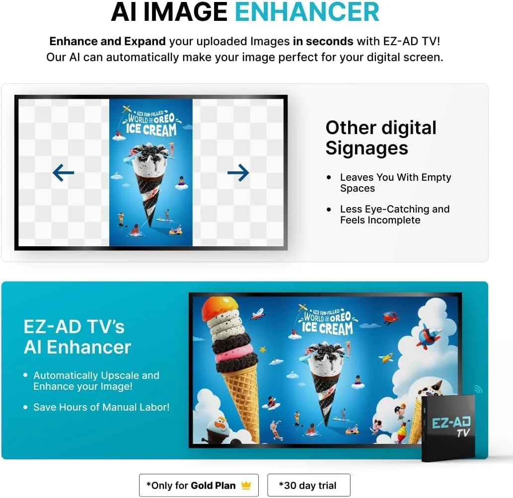 پخش کننده نمایشگر دیجیتال EZ-AD TV، کیت پخش کننده 4K نمایشگر دیجیتال، ارسال خودکار محتوا، کنترل شده توسط ابر، ارائه پاورپوینت خود را اضافه کنید، طرح رایگان و برنامه موبایل، هزاران قالب