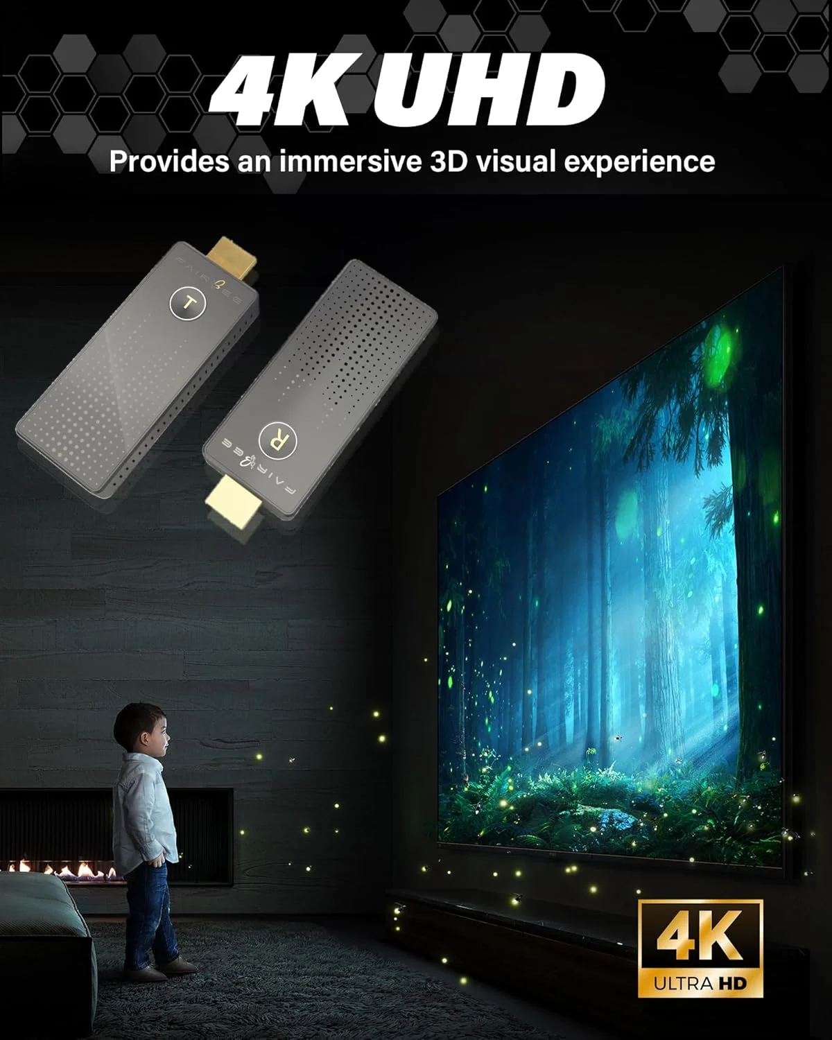 فرستنده و گیرنده HDMI بی سیم FAIRBEE، کیت توسعه دهنده HDMI بی سیم 4K، پشتیبانی از 16TX به 1RX، Plug & Play، انتقال بی سیم HDMI 98FT برای پخش ویدئو/صوتی برای لپ تاپ/کامپیوتر/پروژکتور/تلویزیون.