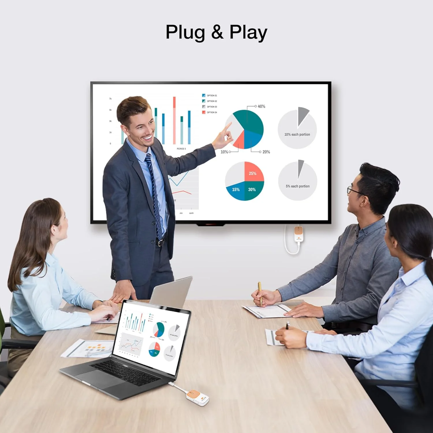 گیرنده و فرستنده نمایشگر بی‌سیم EZCast Pocket Plus | سازگار با USB-C و USB-A | پشتیبانی از Miracast و AirPlay | بدون نیاز به DP Alt Mode | مناسب برای جلسات، آموزش و سرگرمی