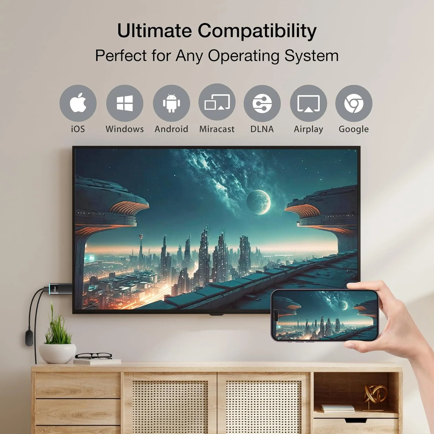 آداپتور نمایشگر HDMI بی سیم EZCast 2، پشتیبانی از Miracast، Airplay mirroring، DLNA، Android، iOS، Windows، macOS، وای فای 2.4/5 گیگاهرتز