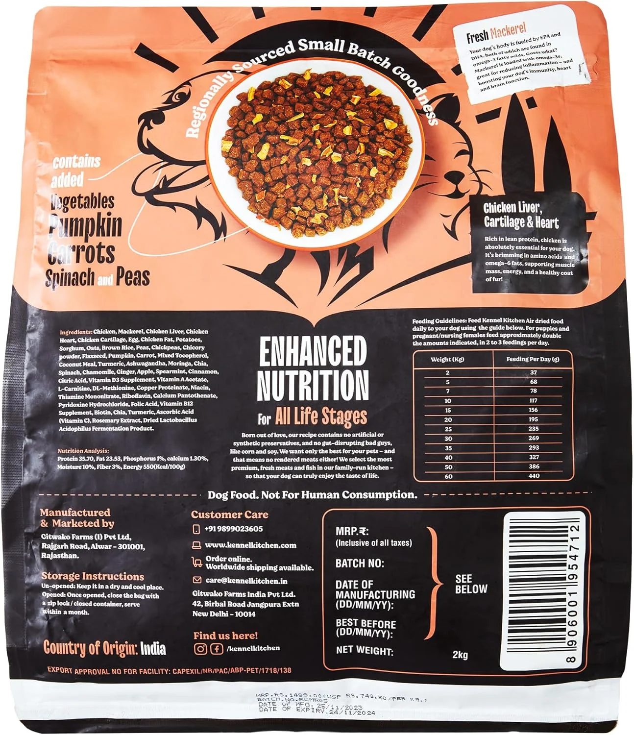 غذای خشک سگ کنل کیچن با هوا خشک شده | 2 کیلوگرم | دستور پخت مرغ و ماهی خال مخالی | غذای خشک ممتاز سگ برای سگ بالغ و توله سگ | غذای خشک برای سگ ها با تغذیه پیشرفته