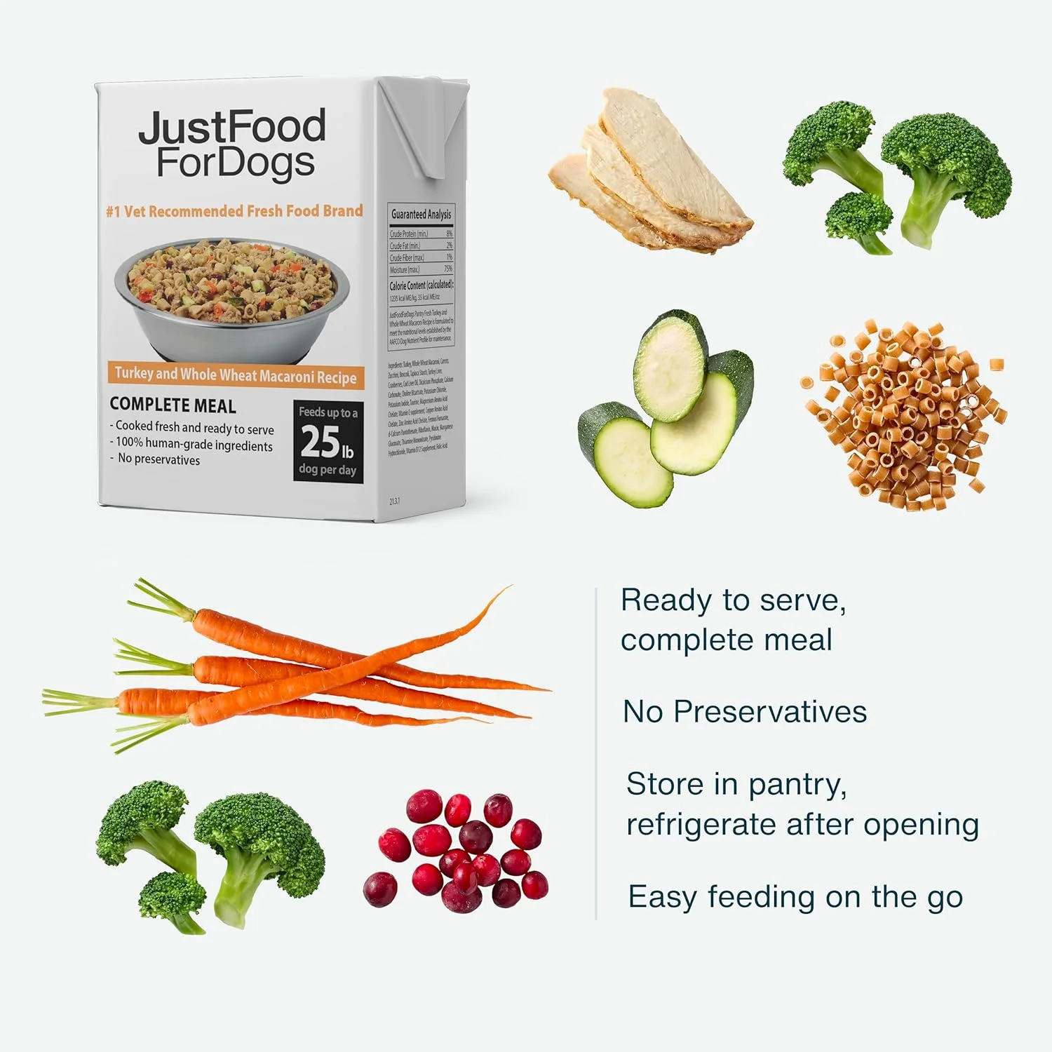 غذای سگ تازه JustFoodForDogs، بوقلمون درجه انسانی و ماکارونی گندم کامل (بسته 12 عددی)