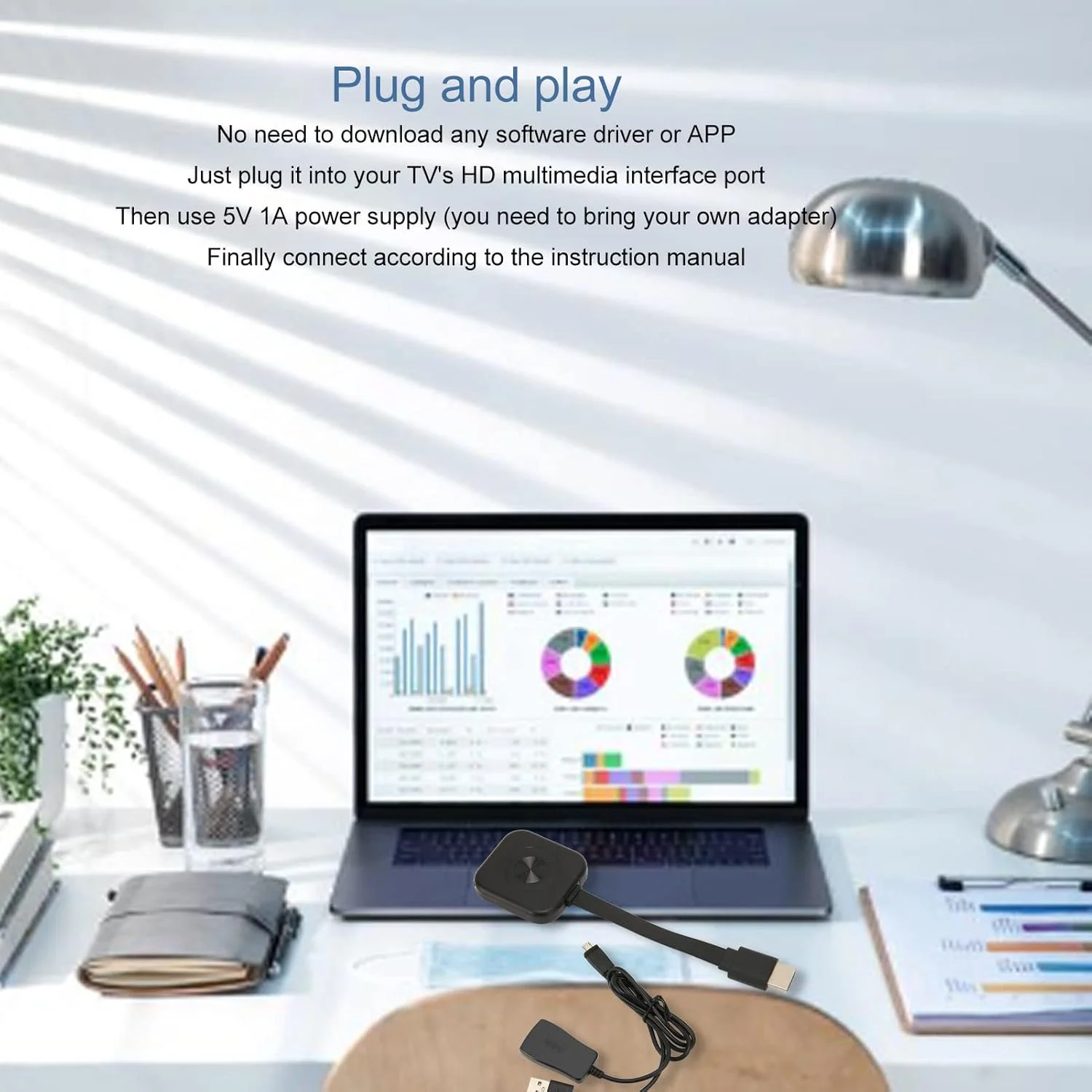 دانگل نمایشگر بی‌سیم Elprico، HD 1080P 60Hz G 2.4G آداپتور نمایشگر وای فای تراشه دو هسته ای با رابط چند رسانه ای HD برای iOS 8.0، برای اندروید 6.0