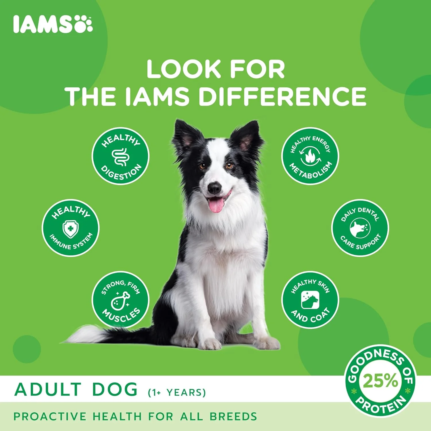 غذای خشک سگ بالغ IAMS Proactive Health، 1.5 کیلوگرم، مواد مغذی کامل و متعادل برای همه نژادها