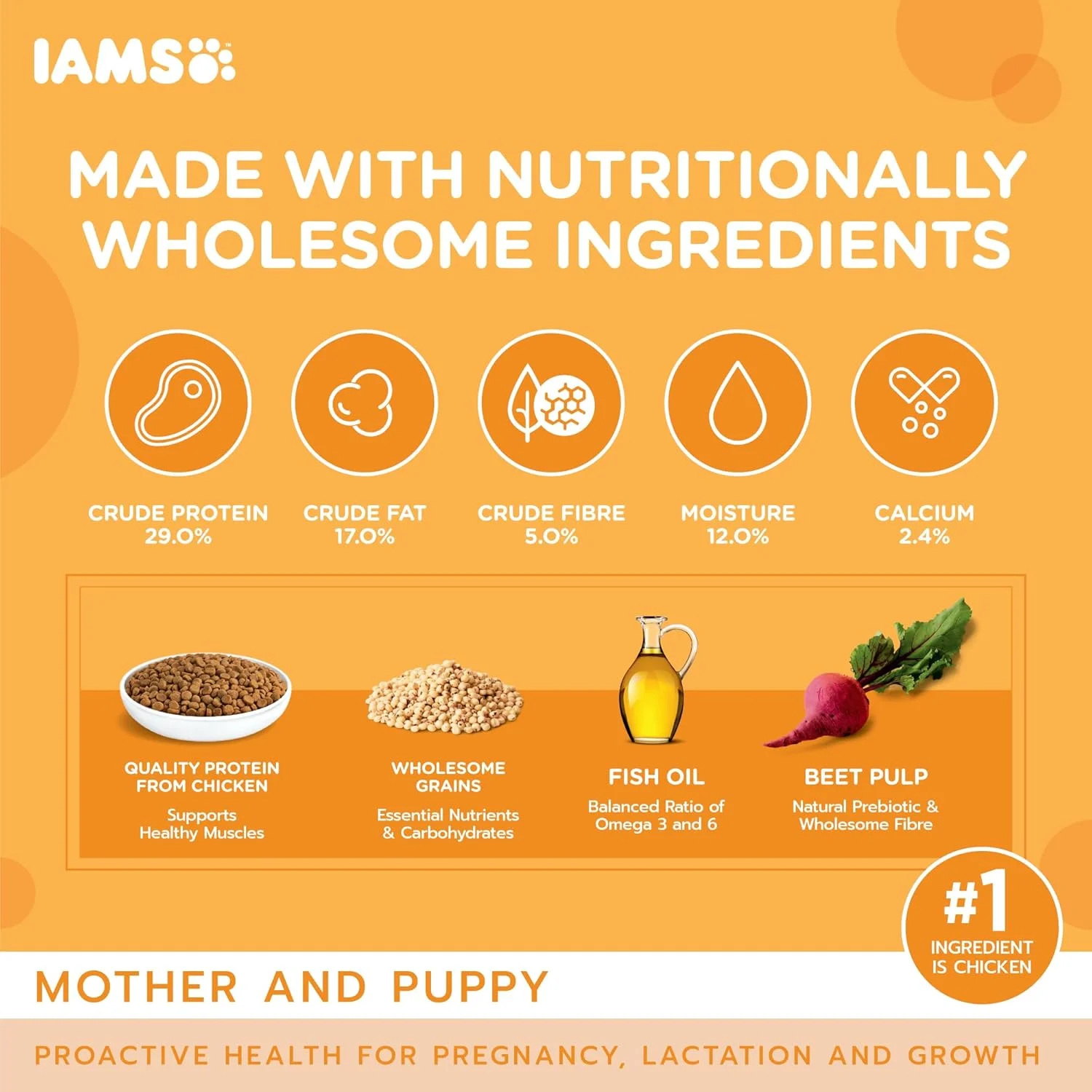 غذای خشک سگ مادر و توله IAMS Proactive Health، 3 کیلوگرم، مادر و توله سگ، تغذیه کامل و متعادل