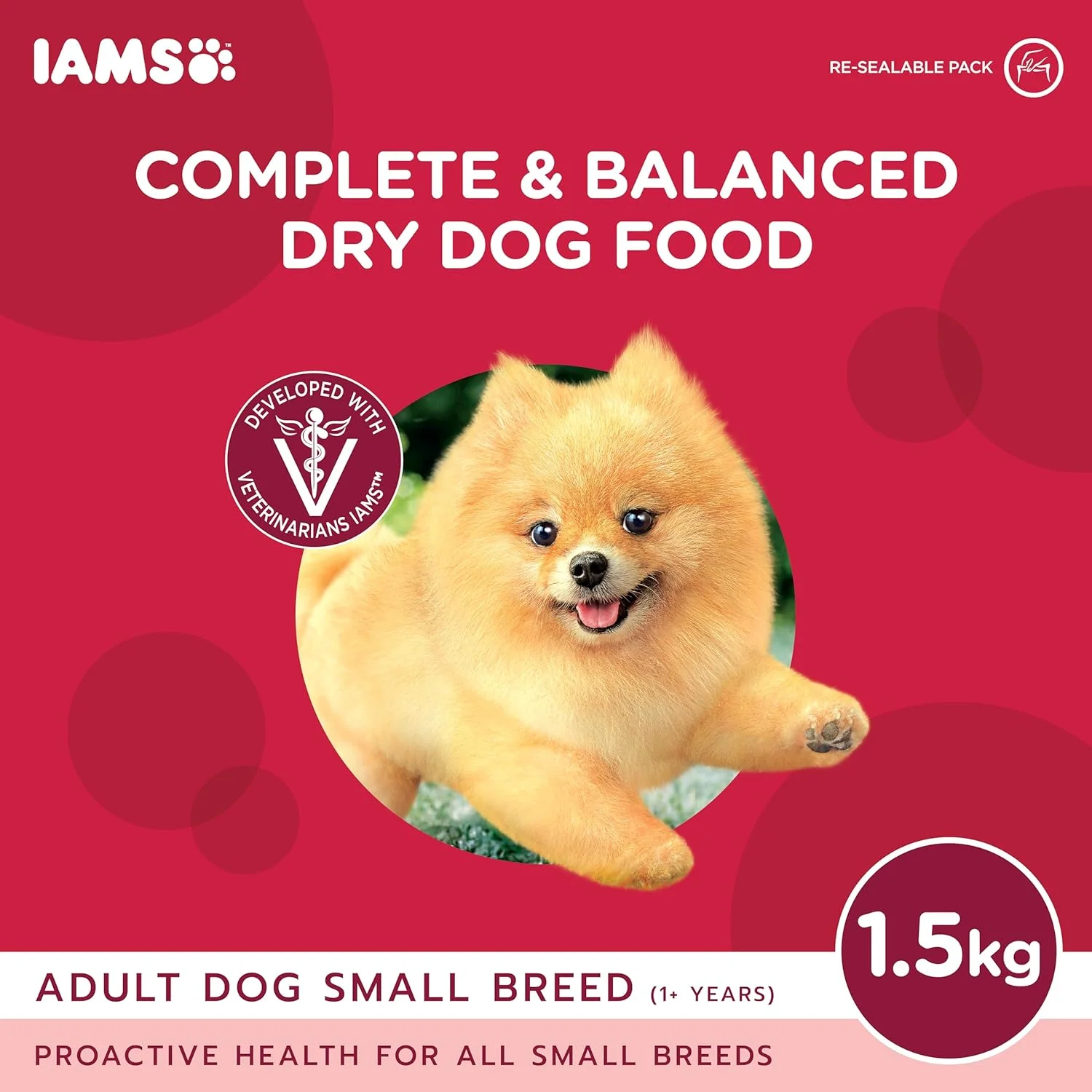 غذای خشک سگ نژاد کوچک بالغ IAMS Proactive Health، 1.5 کیلوگرم، غذای خشک کامل و متعادل برای نژادهای کوچک