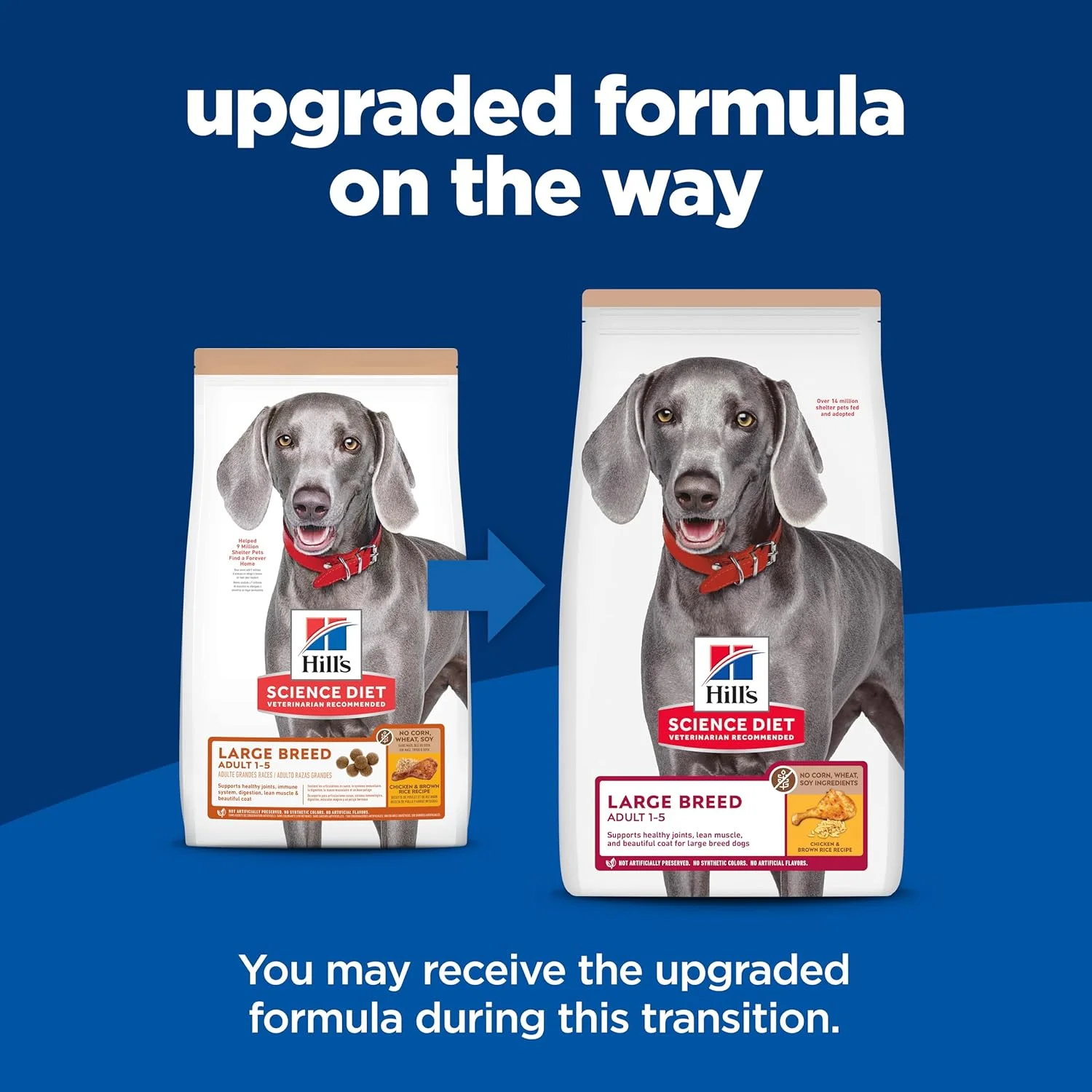 غذای خشک سگ نژاد بزرگ بالغ هیلز ساینس دایت، بدون ذرت، گندم یا سویا، طعم مرغ، کیسه 30 پوندی