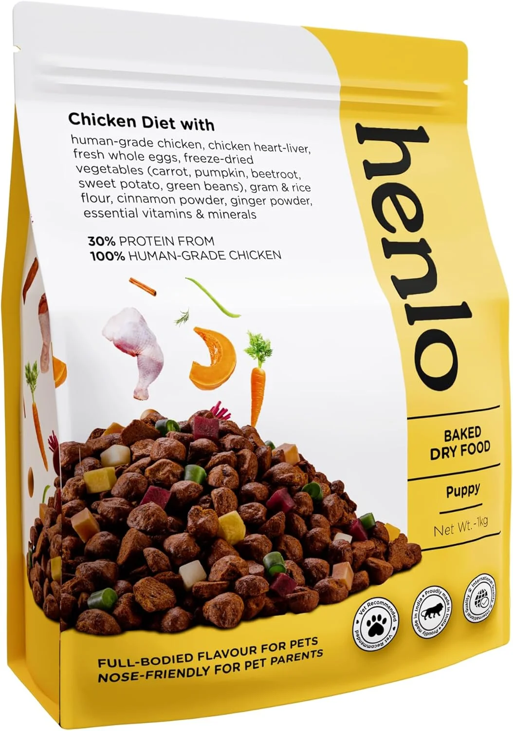 غذای خشک پخته شده سگ هنلو برای توله سگ ها | 1 کیلوگرم | 100% مواد تشکیل دهنده با کیفیت انسانی | غذای سگ سالم و متعادل از نظر تغذیه ای | طعم مرغ | مناسب برای همه نژادها، 1 عدد