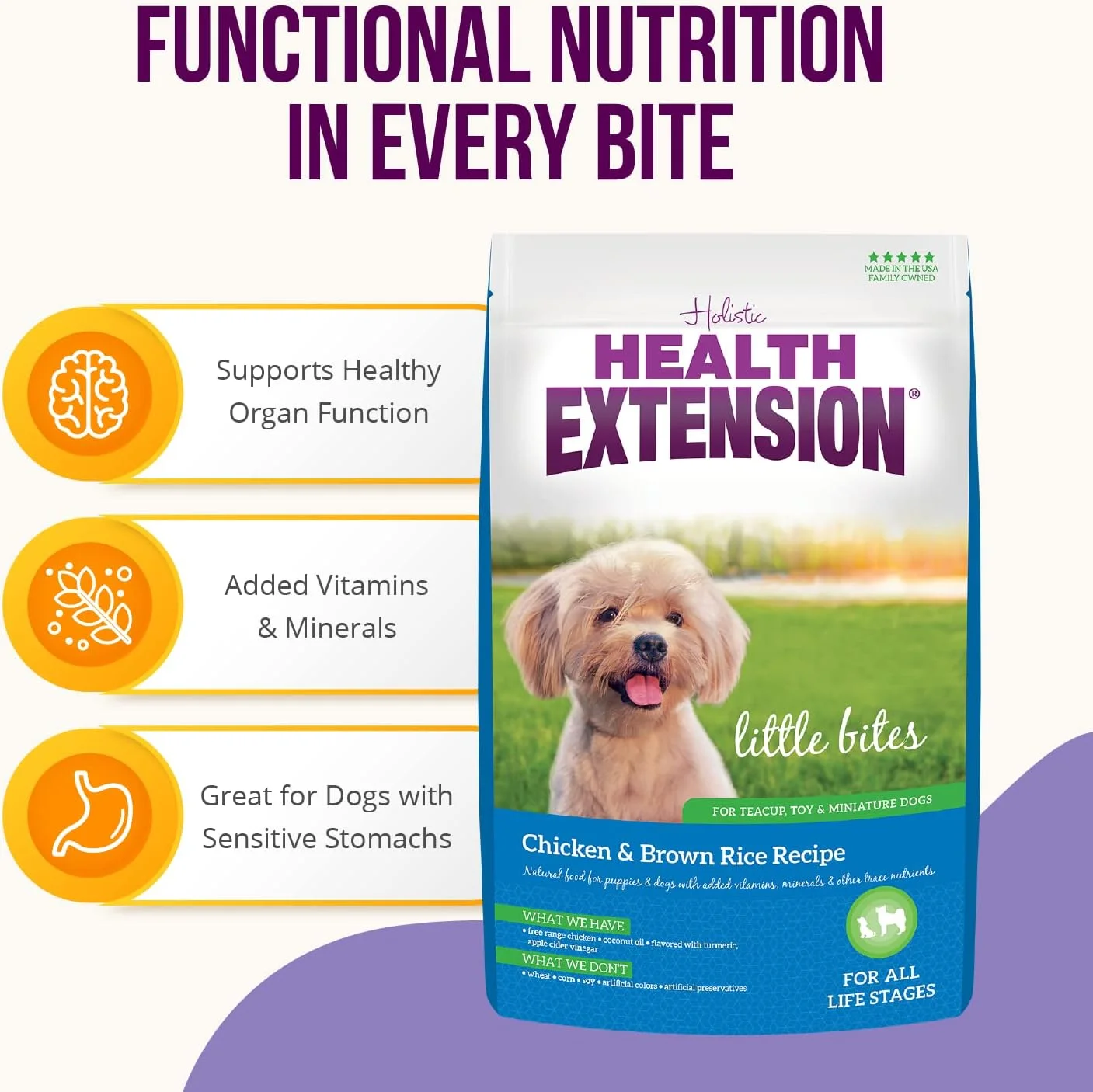 غذای خشک سگ نژاد کوچک هلث اکستنشن، غذای طبیعی با ویتامین ها و مواد معدنی افزوده، مناسب برای سگ های فنجانی، عروسکی و مینیاتوری، طعم مرغ و برنج قهوه ای (13.6 کیلوگرم)
