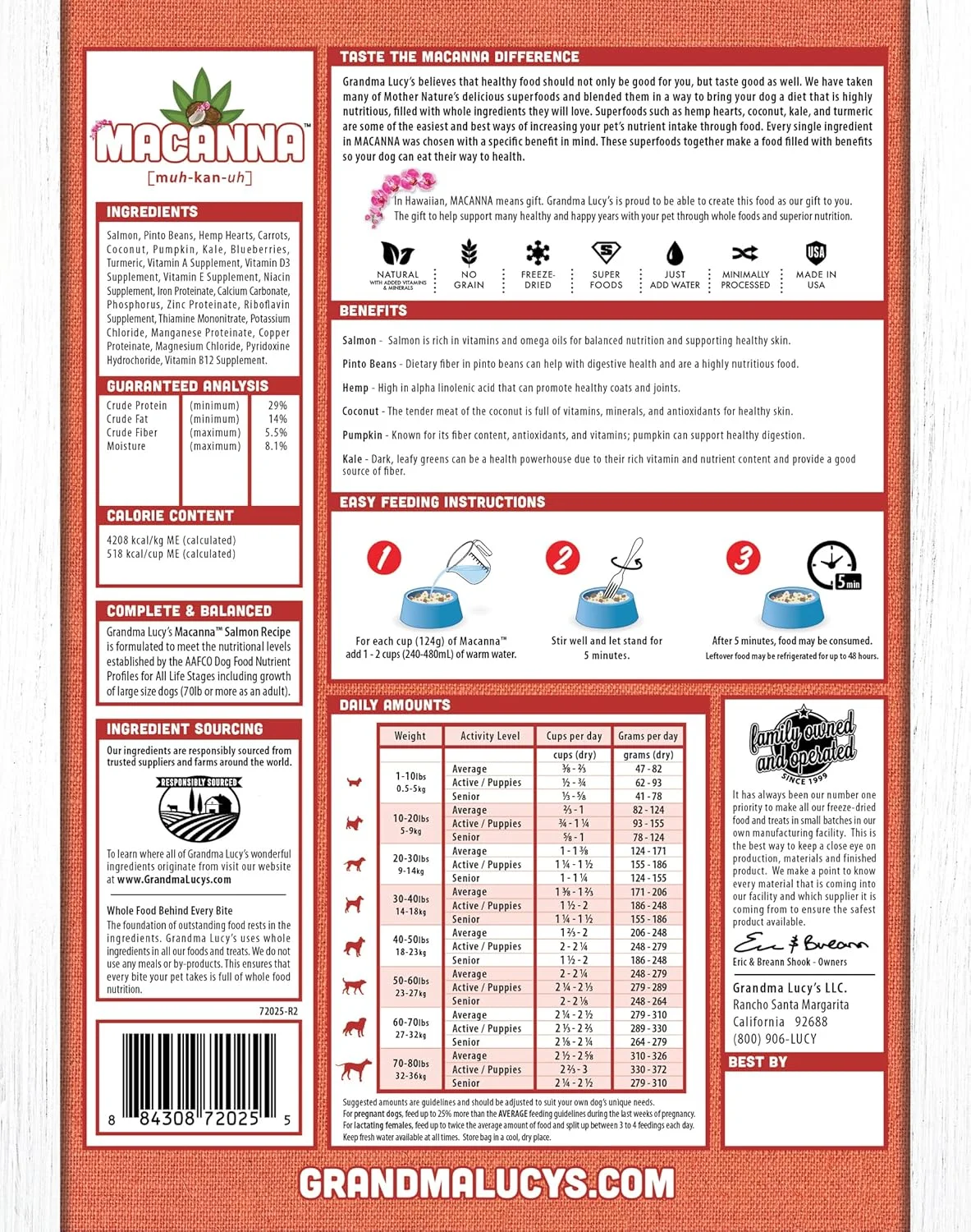 غذای سگ سالمون خشک شده مادربزرگ لوسی مدل Macanna، وزن 8 پوند