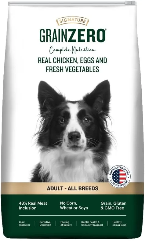 غذای خشک سگ بالغ با طعم مرغ واقعی، تخم مرغ و سبزیجات بدون غلات Grain Zero Signature وزن ۱.۲ کیلوگرم