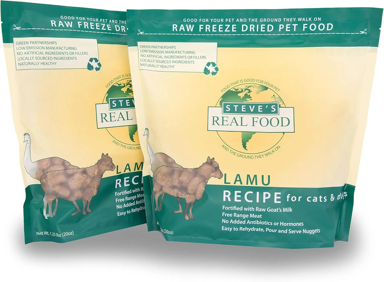 غذای خام خشک شده برای سگ و گربه، 2 بسته، دستور پخت لامو (گوشت بره و ایمو)، 1.25 پوند در هر کیسه، ساخت ایالات متحده آمریکا، ناگت های سرو، خوراک گیاهی