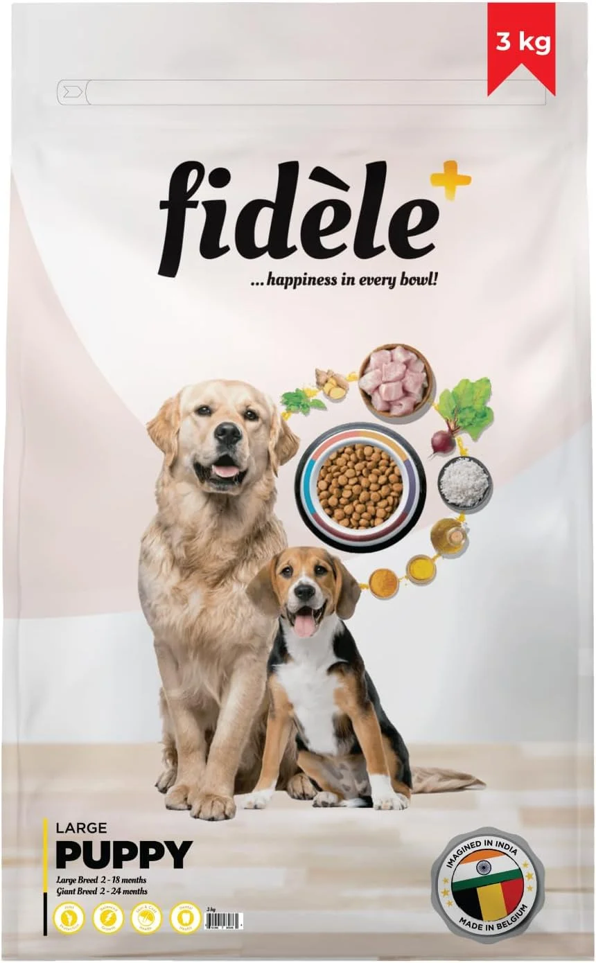غذای خشک سگ Fidele+ یک رژیم غذایی کامل و متعادل کیسه 3 کیلوگرمی مناسب برای همه توله سگ های نژاد بزرگ بدون طعم دهنده ها، رنگ ها یا مواد نگهدارنده مصنوعی