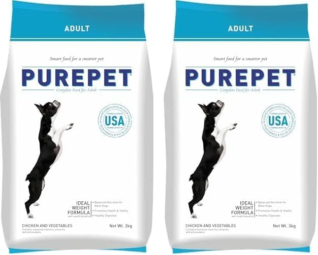 غذای خشک سگ بالغ Purepet، مرغ و سبزیجات، 3 کیلوگرم | تغذیه کامل، ویتامین ها و مواد معدنی ضروری، تقویت ایمنی و هضم، پشتیبانی از رشد استخوان و عضله (بسته 2 عددی)