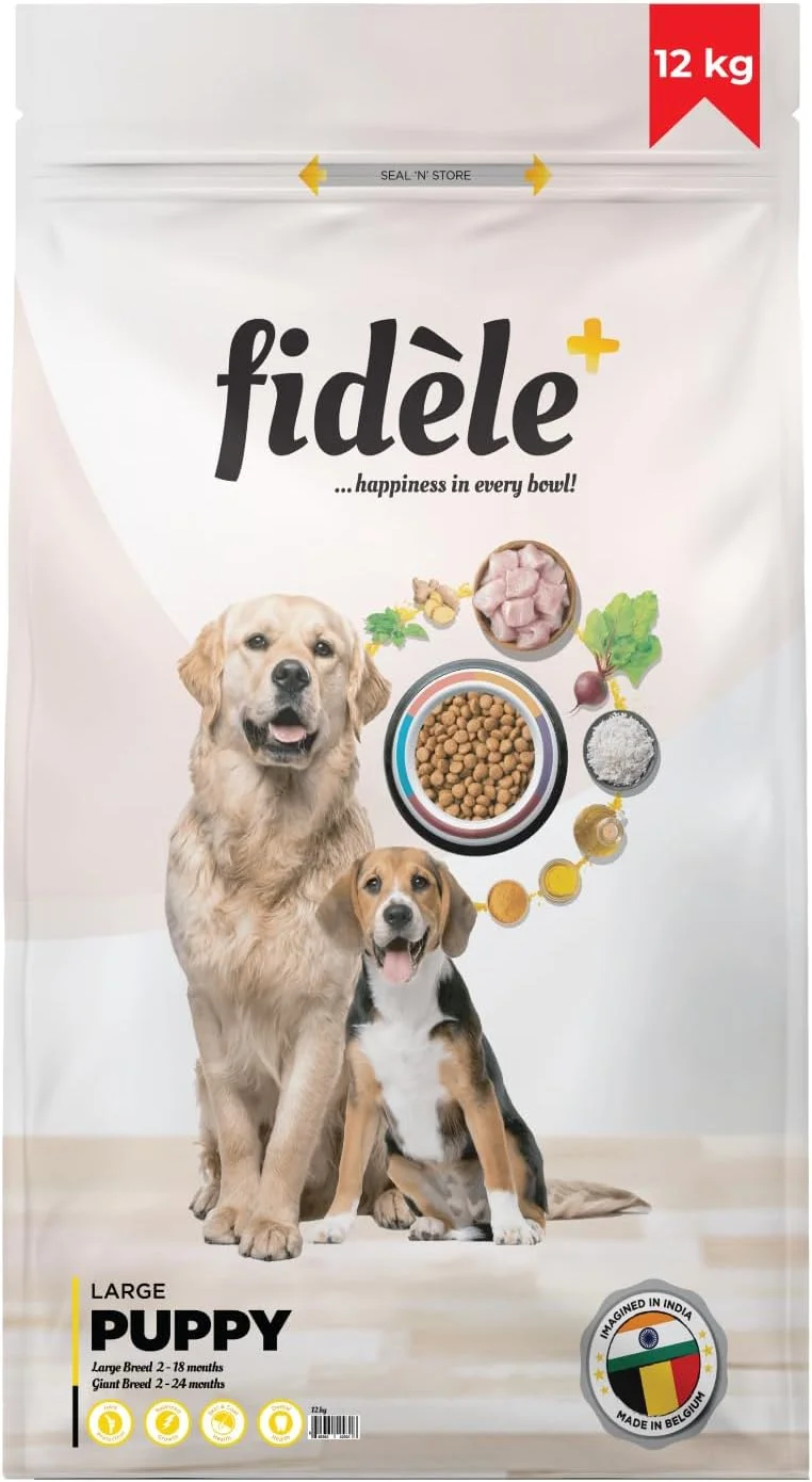 غذای خشک سگ فیدل پلاس مخصوص توله سگ نژاد بزرگ با طعم مرغ و مواد طبیعی، کیسه 12 کیلوگرمی