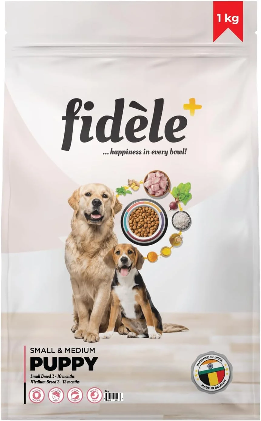 غذای خشک سگ Fidele+ یک رژیم غذایی کامل و متعادل کیسه 1 کیلوگرمی مناسب برای همه توله سگ های نژاد کوچک و متوسط بدون طعم دهنده ها، رنگ ها یا مواد نگهدارنده مصنوعی
