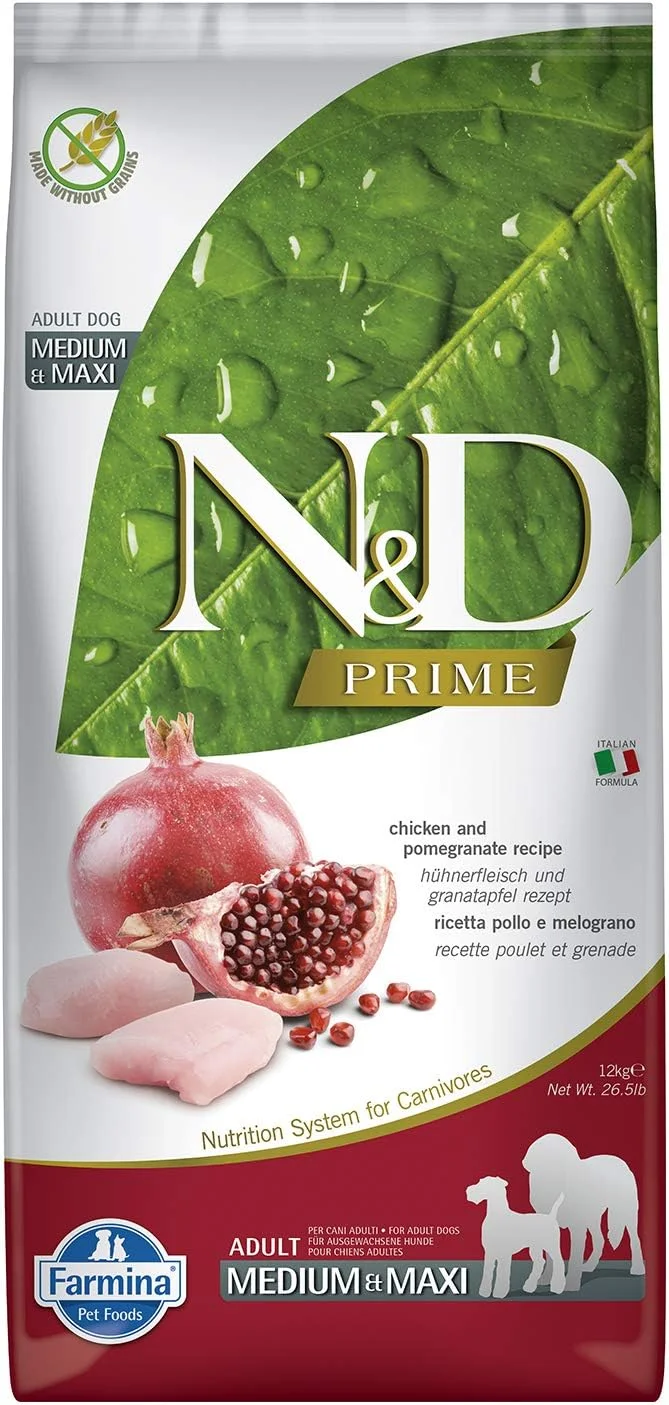 غذای سگ بالغ نژاد بزرگ فارمینا N&D پرایم مرغ و انار 12 کیلوگرمی