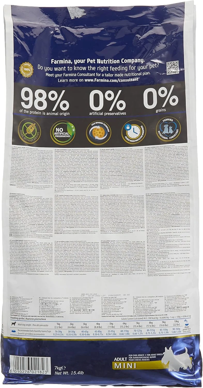 غذای خشک سگ بدون غلات با طعم بره، فرمولا نچرال اند دلیشس فارمینا، 7 کیلوگرم