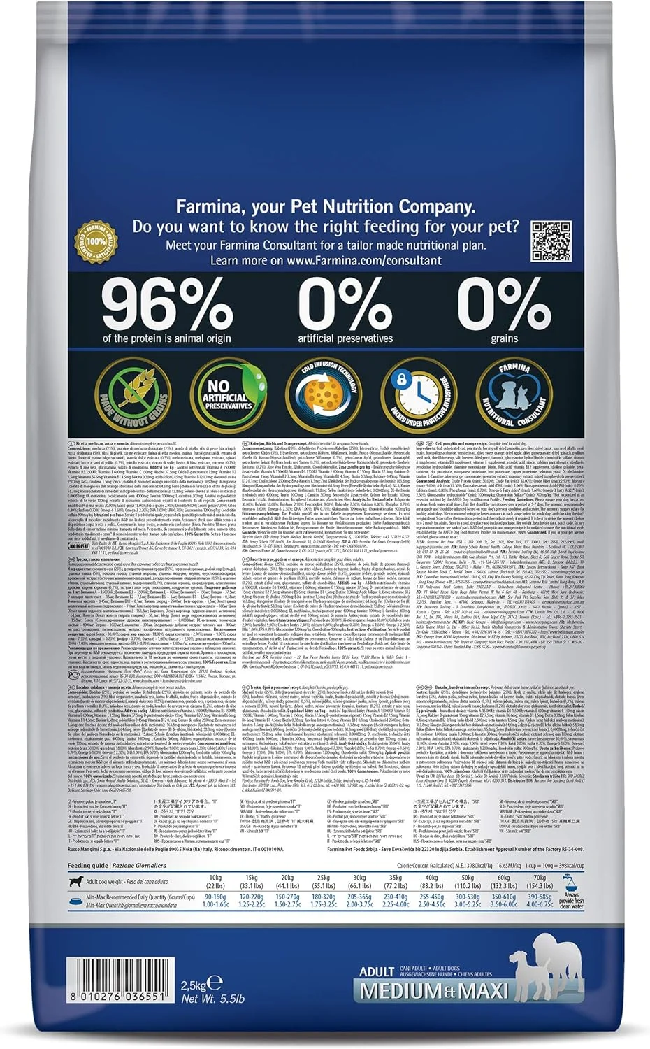 غذای خشک سگ بالغ نژاد متوسط و بزرگ فارمینا N&D کدو تنبل با ماهی کاد و پرتقال - 2.5 کیلوگرم