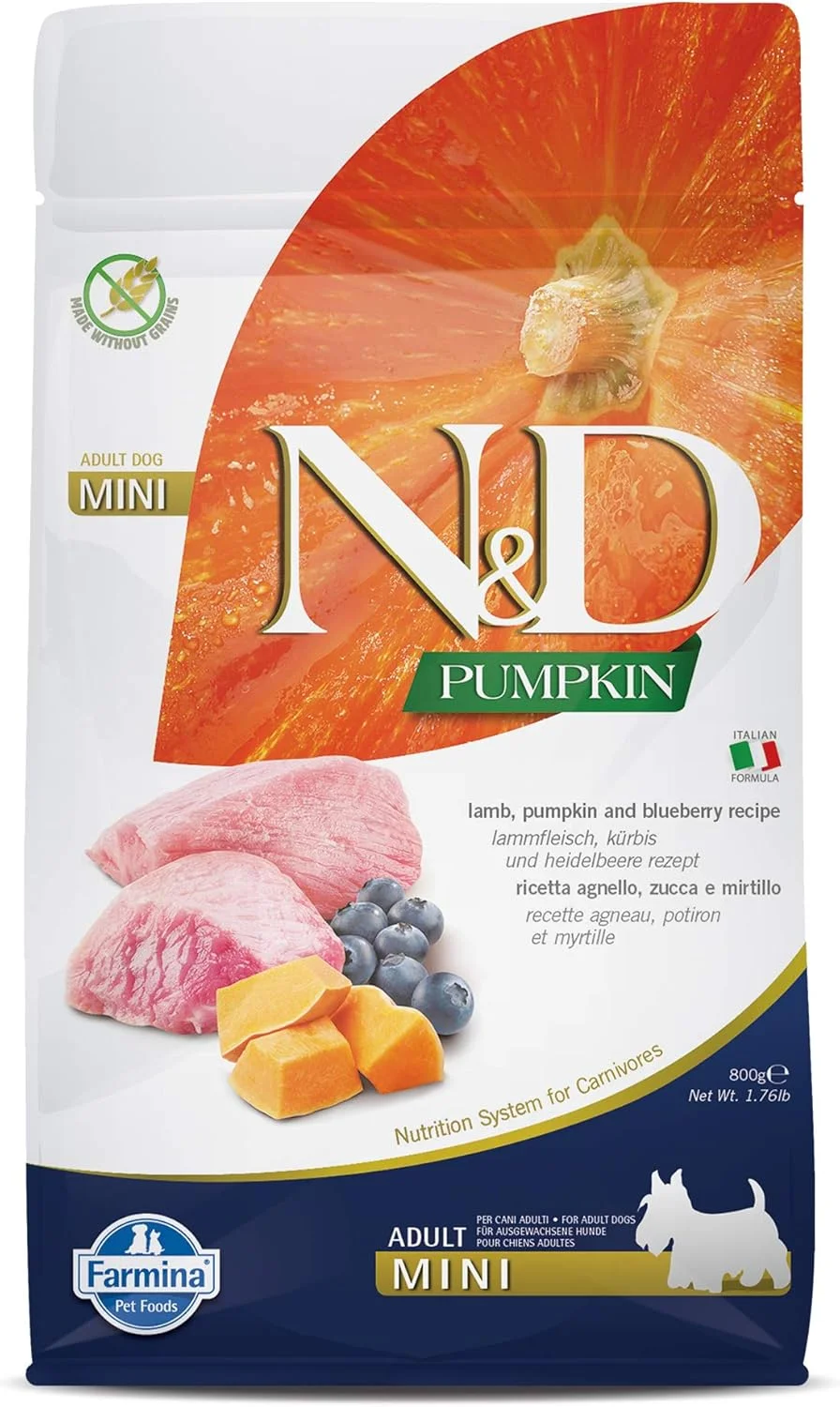 غذای خشک سگ بالغ نژاد کوچک فارمینا N&D کدو تنبل، بره و بلوبری - 800 گرم