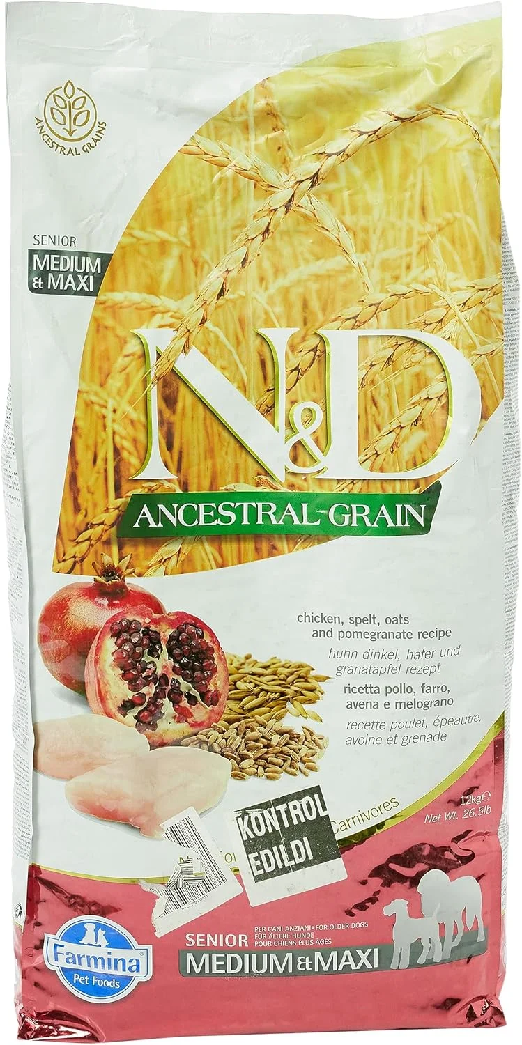 غذای خشک سگ مسن نژاد متوسط و بزرگ فارمینا مرغ و انار 12 کیلوگرمی