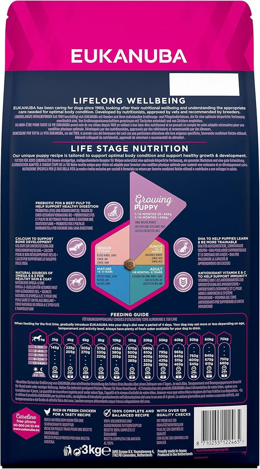 غذای خشک سگ ایوکانا مخصوص توله سگ نژاد بزرگ با طعم مرغ 3 کیلوگرم