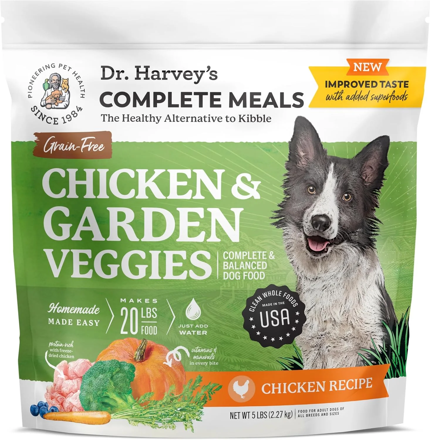 غذای سگ دکتر هاروی با طعم مرغ و سبزیجات باغی، غذای خشک بدون غلات با کیفیت انسانی برای سگ ها با مرغ خشک شده (2.26 کیلوگرم)