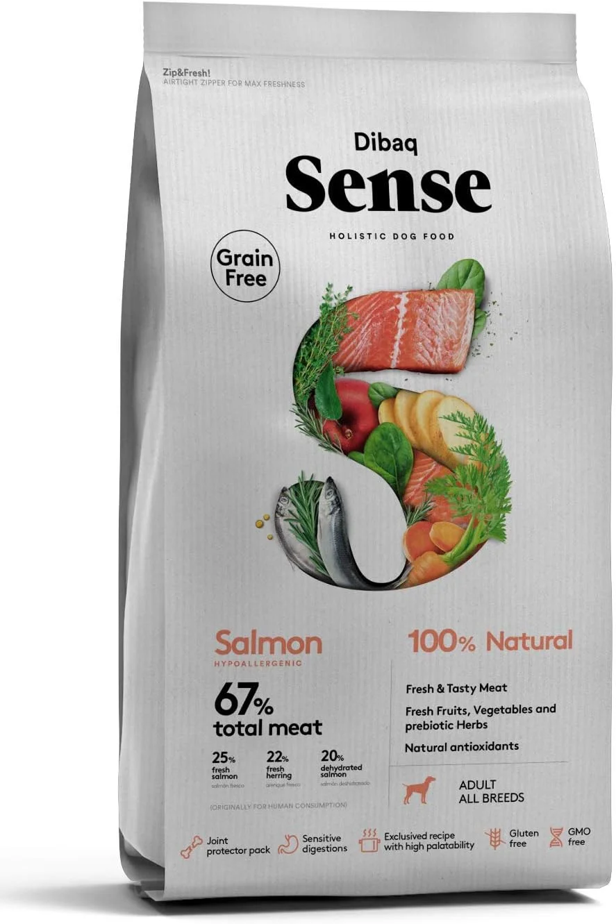 غذای خشک سگ بالغ بدون غلات دیباک سنس با طعم سالمون، ضد حساسیت، 100% طبیعی، مناسب تمامی نژادها، 12 کیلوگرم