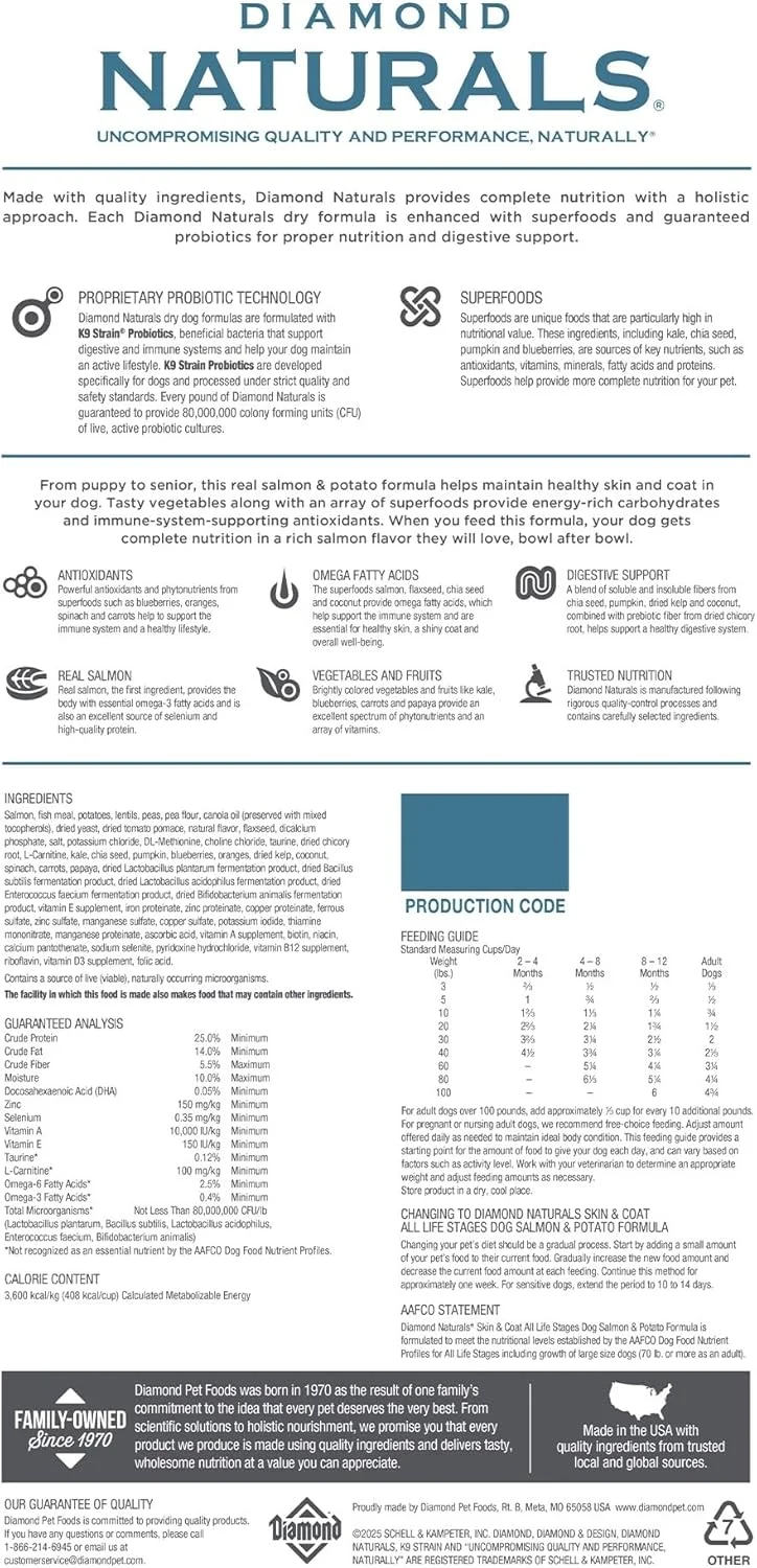 غذای خشک سگ با طعم ماهی سالمون Diamond Naturals Skin & Coat، تهیه شده با گوشت واقعی، 6.8 کیلوگرم (9422_15_DND)