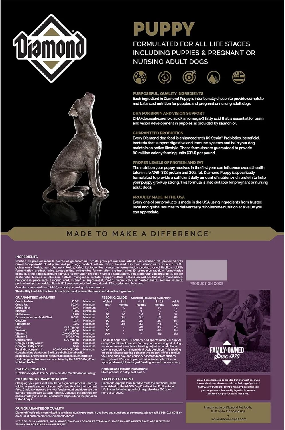 غذای خشک سگ Diamond PREMIUM RECIPE کامل و متعادل برای توله سگ های در حال رشد، 40 پوند