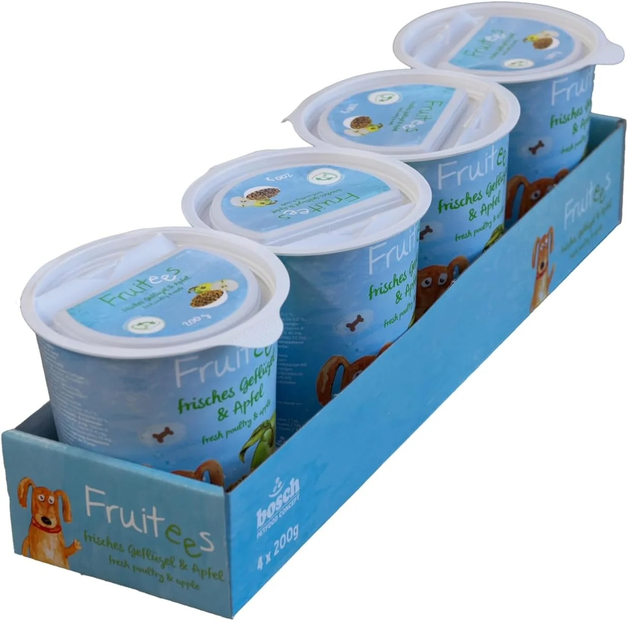 PUZMUG اسنک عالی بوش | میوه ای با طعم مرغ تازه و سیب | بدون غلات | بسته 4 عددی با 4 × 200 گرم